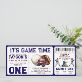 Baseball eerste jaar down 1e verjaardag ticket kaart (Staand voorkant)