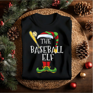 Baseball elf familie bijpassende kerst outfit naam t-shirt