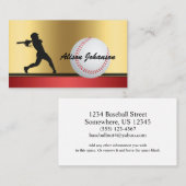 Baseball emphasis with female silhouette Baseball  Visitekaartje (Voorkant / Achterkant)
