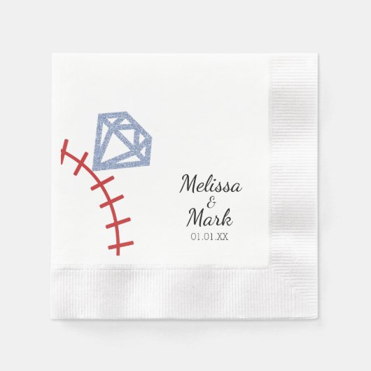 Baseball en Ring Glitter Monogram Napkins Servet (Voorkant)