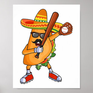Baseball en Tacos Dabbing Cinco de Mayo voor kinde Poster
