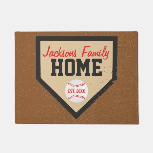 Baseball Family Home Bord Naam en jaar Deurmat (Voorkant)