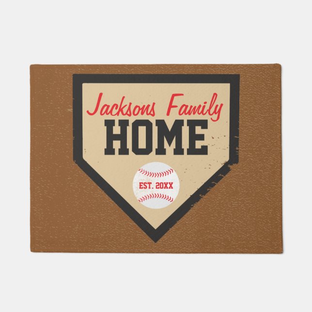 Baseball Family Home Bord Naam en jaar Deurmat (Voorkant)