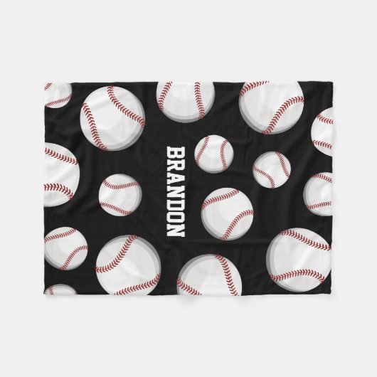 Baseball Fan Custom Name Black Fleece Deken (Voorkant (Horizontaal))