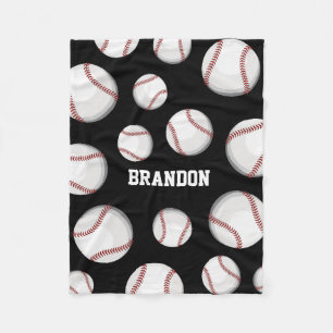 Baseball Fan Custom Name Black Fleece Deken