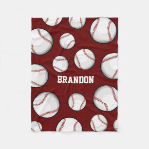Baseball Fan Custom Name Maroon Fleece Deken