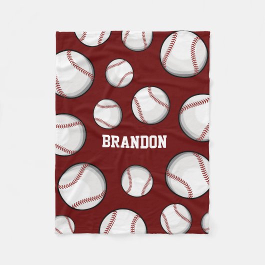 Baseball Fan Custom Name Maroon Fleece Deken (Voorkant)
