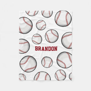 Baseball Fan Custom Name White Fleece Deken