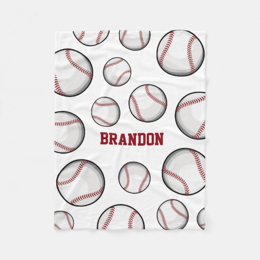 Baseball Fan Custom Name White Fleece Deken (Voorkant)