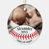 Baseball Fan Dad's Lil' Slugger with Photo Keramisch Ornament (Links)
