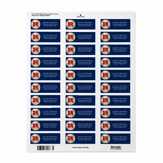 Baseball Fan Naam en Adres Label Monogram (Full Sheet)