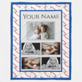 Baseball Fan Pattern met aangepaste foto's en naam Fleece Deken (Voorkant)