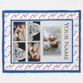 Baseball Fan Pattern met aangepaste foto's en naam Fleece Deken (Voorkant (Horizontaal))