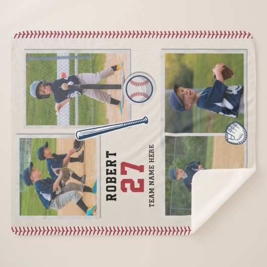 Baseball Fan Personalized Sports Photo Collage Sherpa Deken (Voorkant (horizontaal))