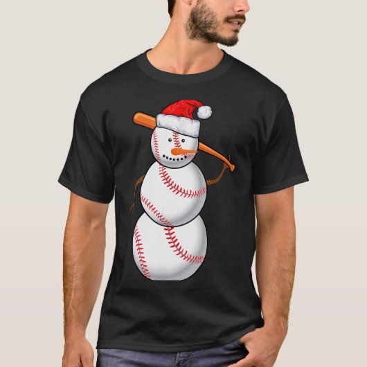 Baseball Fan Snowman Funny Christmas Gift  T-shirt (Voorkant)