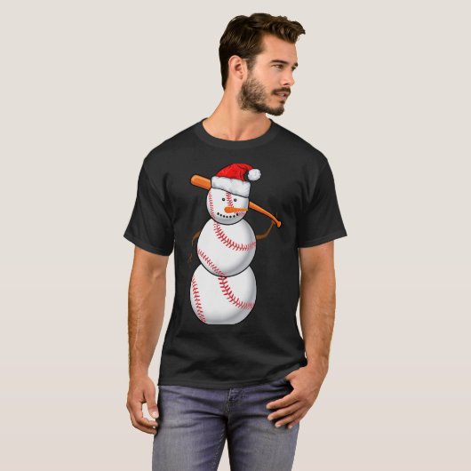 Baseball Fan Snowman Funny Christmas Gift  T-shirt (Voorkant volledig)