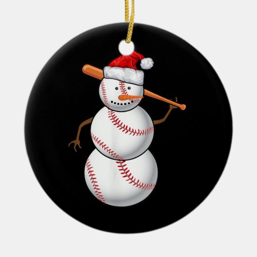 Baseball Fan Snowman Funny Kerstmis voor mannen Keramisch Ornament (Voorkant)