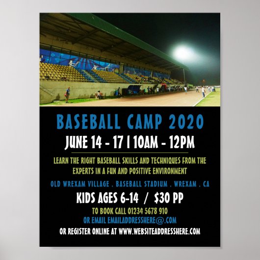 Baseball Field Landscape, Baseball Camp Advert Poster (Voorkant)
