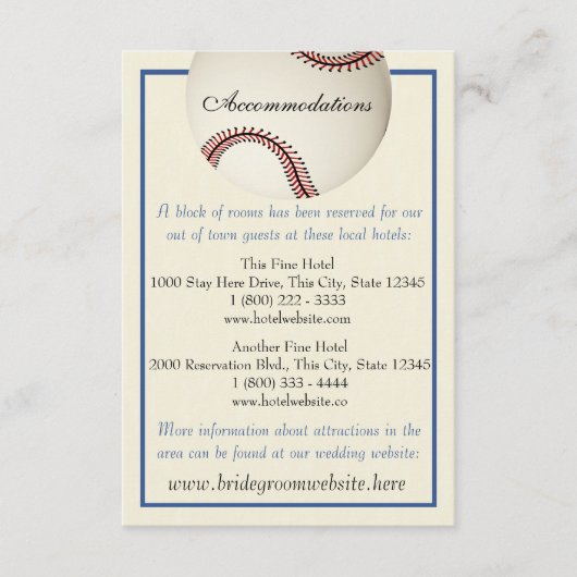 Baseball Field Pass Wedding Information Kaart (Voorkant)