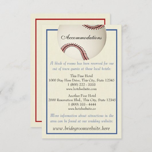 Baseball Field Pass Wedding Information Kaart (Voorkant / Achterkant)