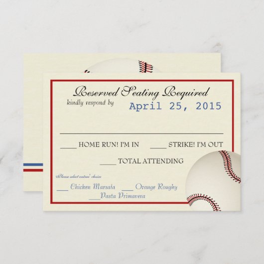 Baseball Field Pass Wedding Response Kaart (Voorkant / Achterkant)