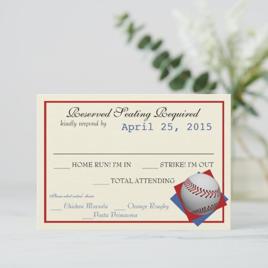 Baseball Field Pass Wedding Response Kaart (Staand voorkant)
