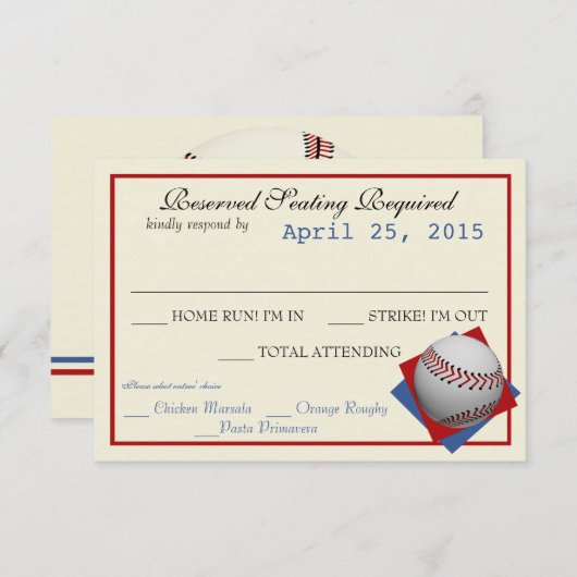 Baseball Field Pass Wedding Response Kaart (Voorkant / Achterkant)