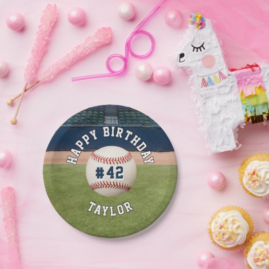 Baseball Field Team Number Sports Happy Birthday Papieren Bordje (Feest)