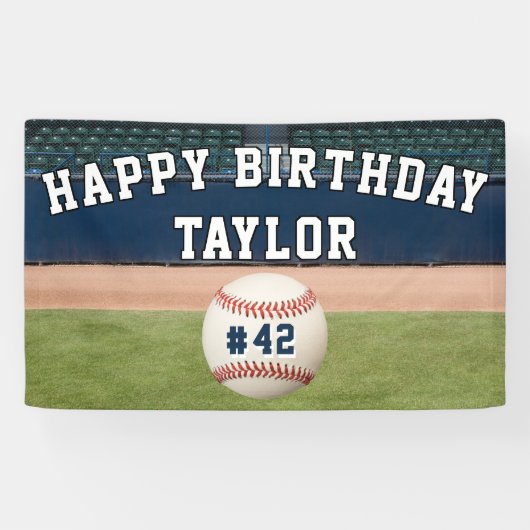 Baseball Field Team Number Sports Happy Birthday Spandoek (Horizontaal)