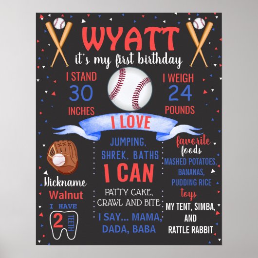 Baseball First Birthday-alkbordbord Poster (Voorkant)