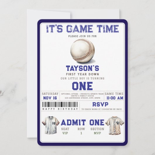 Baseball First Year Down 1st Birthday  Kaart (Voorkant)