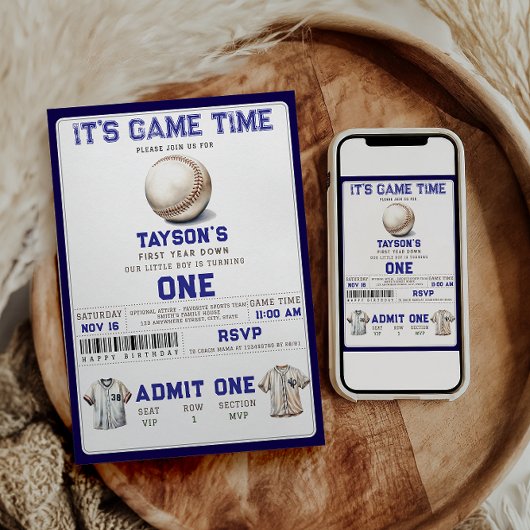 Baseball First Year Down 1st Birthday  Kaart