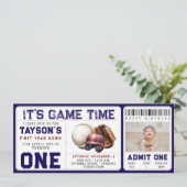 Baseball First Year Down 1st Birthday Ticket Kaart (Staand voorkant)