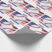 Baseball Flag Boy Birthday Name Red White Cadeaupapier (Hoek)