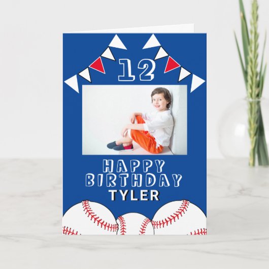 Baseball Flaggen Blue Sports Boy Foto van zaterdag Kaart (Voorkant)