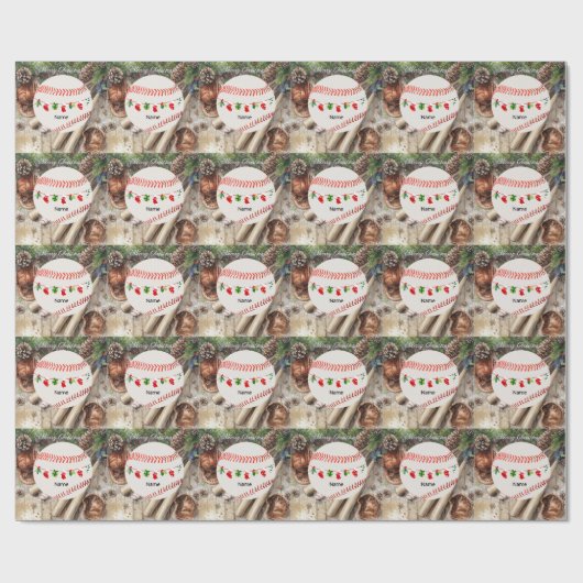 Baseball for Christmas with name for kids   Cadeaupapier (Vlak)