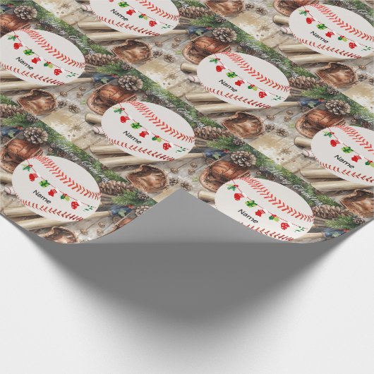 Baseball for Christmas with name for kids   Cadeaupapier (Hoek)