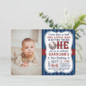 Baseball Foto 1st Birthday Kaart (Staand voorkant)