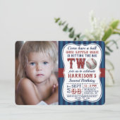 Baseball Foto 2e verjaardag Uitnodigingen (Staand voorkant)