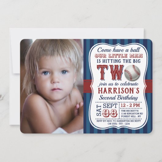 Baseball Foto 2e verjaardag Uitnodigingen (Voorkant)