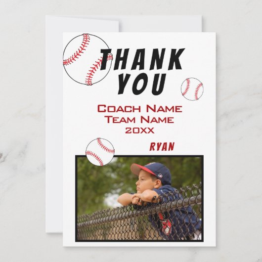 Baseball Foto Dank u Coach Kaart (Voorkant)