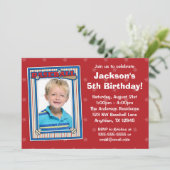 Baseball Foto van Birthday Red Stars Uitnodiging (Staand voorkant)