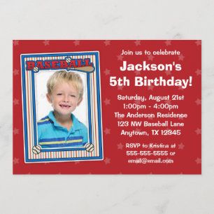 Baseball Foto van Birthday Red Stars Uitnodiging