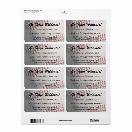 Baseball Fundraiser Flessenlabels Etiket (Full Sheet)
