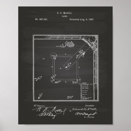 Baseball Game 1887 Patent Art Chalkboard Poster (Voorkant)