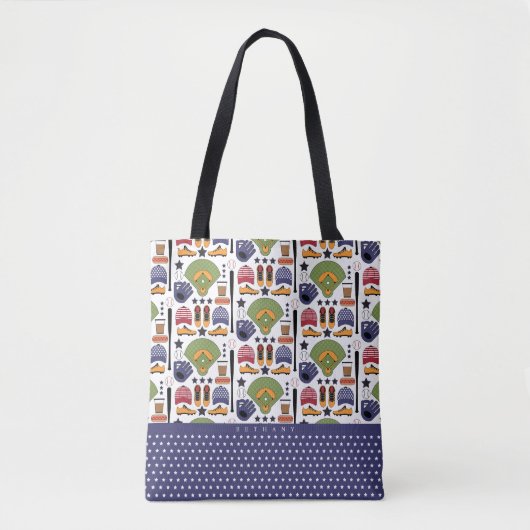 Baseball Game Apparatuur & Objecten Patroon Canvas Tote Bag (Voorkant)