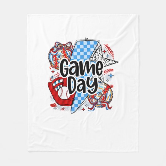 Baseball Game Day Retro Tis The Season Checkered Fleece Deken (Voorkant)