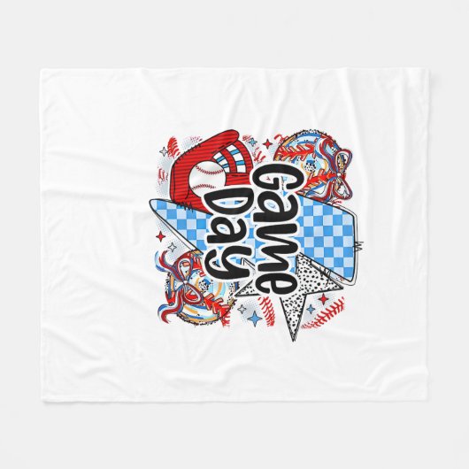 Baseball Game Day Retro Tis The Season Checkered Fleece Deken (Voorkant (Horizontaal))