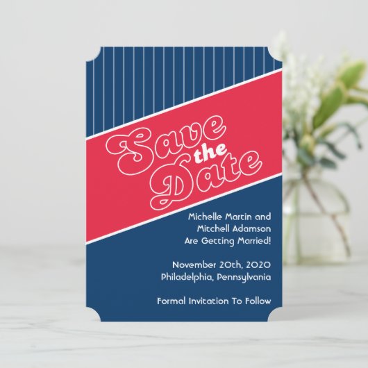 Baseball geïnspireerd om de datum op te slaan (roo kaart (Staand voorkant)