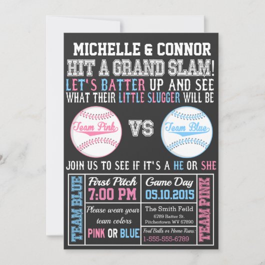 Baseball Gender Diskalation Party Invitation Chalk Kaart (Voorkant)